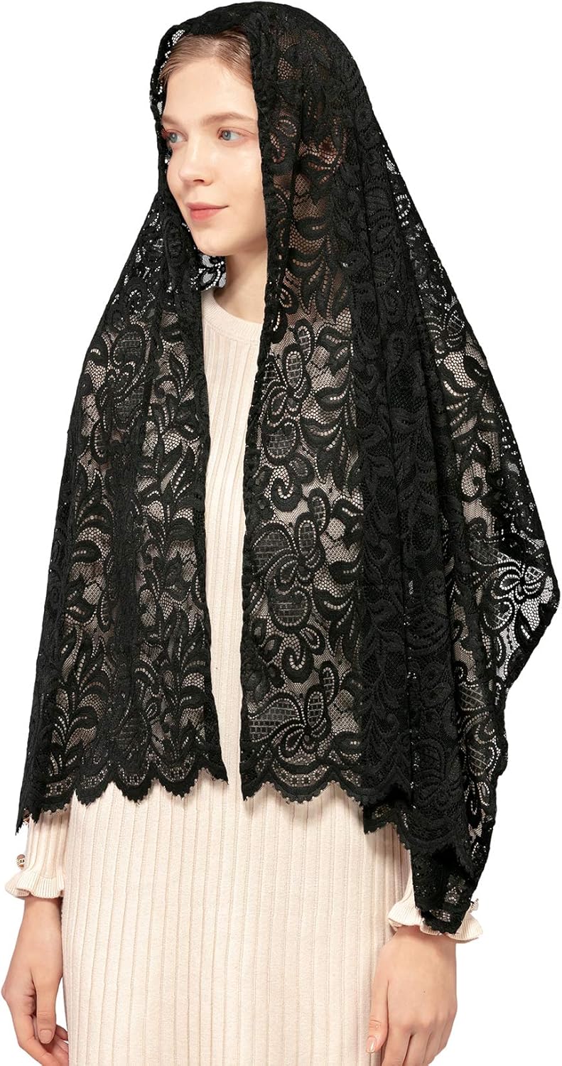Wgior Rectangular Chapel Veil Scarf Catholic Church Veils Mantilla Wrap Shawl Mass Head Covering - Image 2